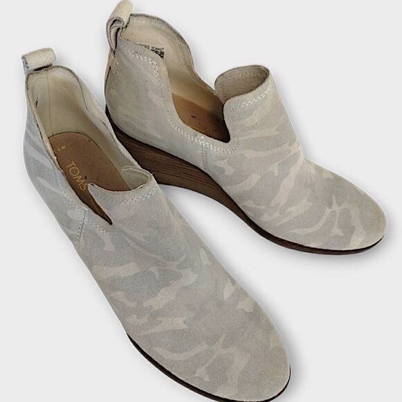 Toms Womens Bootie Sz 9.5 Kallie Wedge Bootie Suede‎ Grey White Camouflage Wedge - Picture 7 of 11
